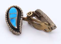 Vintage Sterling Silver Turquois Clip Earrings