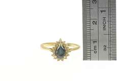 14K Yellow Gold 0.41 Ctw Pear Natural Sapphire Diamond Halo Ring