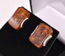 Large Amber Sterling Silver Earrings