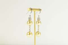 14K White Gold Champagne Pearl Diamond Dangle Statement Earrings