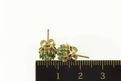 14K Yellow Gold Emerald Flower Diamond Accent Stud Earrings