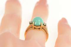 14K Yellow Gold Oval Turquoise Diamond Accent Statement Ring