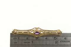 14K Yellow Gold Victorian Amethyst Ornate Filigree Bar Pin/Brooch