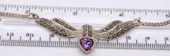 925 Sterling Silver Heart Shaped Amethyst and Marcasite Necklace