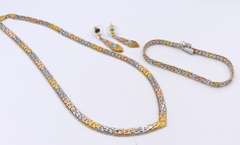 Set of Vintage Italian 925 Sterling Silver Chevron Necklace with Matching Bracelet and Dangle Earrings