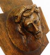 French Carved Wood Cross & Jesus Wall Plaque