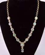 Marvelous 7.00CTW Ethiopian Opal W/ Fire & 5.00CTW Diamond Necklace in Gold Plated Sterling Silver