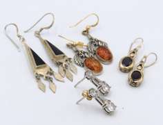 Group Lot of 4 Vintage 925 Sterling Silver Dangle Earrings