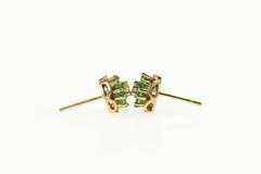 14K Yellow Gold Emerald Flower Diamond Accent Stud Earrings