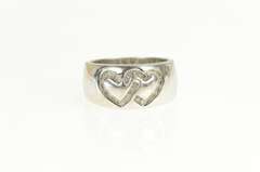 14K White Gold Diamond Interlocking Heart Love Symbol Band Ring