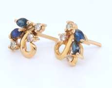 Fabulous 18kt Yellow Gold Marquise Shaped Blue Sapphire and Diamond Earrings