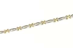 14K White Gold 0.50 Ctw Baguette Diamond Bar X Tennis Bracelet