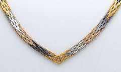 Set of Vintage Italian 925 Sterling Silver Chevron Necklace with Matching Bracelet and Dangle Earrings