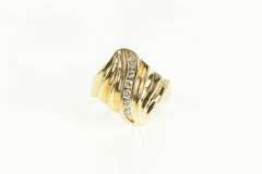 14K Yellow Gold 0.15 Ctw Diamond Wavy Grooved Statement Ring