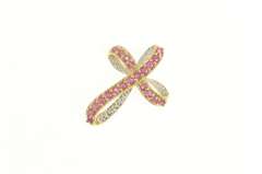 10K Yellow Gold Ruby Encrusted Diamond Accent Loop Cross Pendant