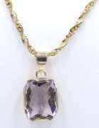 Vintage Sterling Silver Purple Glass Pendant on Rope Chain