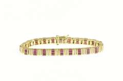 14K Yellow Gold 1.16 Ctw Baguette Ruby Diamond Tennis Bracelet