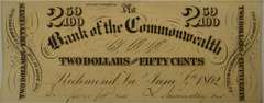 June 4th 1862 Bank Of The Commonwealth, Uncirculated.