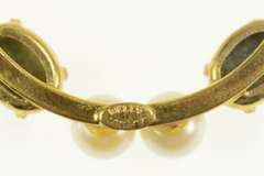 Gold Filled Pearl Nephrite Round Circle Retro Statement Pin/Brooch