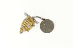 14K Yellow Gold 0.48 Ctw Retro Diamond Two Tone Flower Bud Pin/Brooch