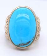 Vintage Sterling Silver Large Oval Turquoise Ring