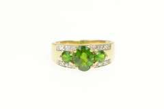 10K Yellow Gold Green Tourmaline Diamond Ornate Statement Ring