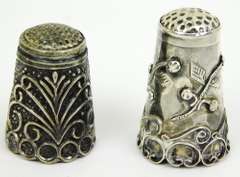 2 Ornate Vintage Sterling Silver Thimbles