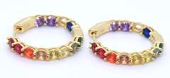 925 Sterling Silver Multi Color Cubic Zirconia Hoop Earrings