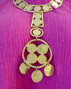 Vintage Oversized Kenneth Lane 22k Gold-Plated Necklace with Hammered Disks