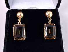 Marvelous Large Smokey Quartz Earrings in Yellow Gold