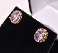 Precious 4.00CTW Amethyst & 0.50CTW Diamond Earrings in Gold Plated Sterling Silver