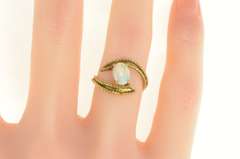 14K Yellow Gold Retro Oval Syn. Opal Ornate Bypass Statement Ring
