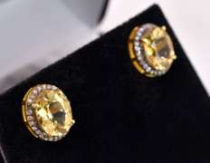 Elegant 5.00CTW Citrine & 0.50CTW Diamond Earrings in Gold Plated Sterling Silver