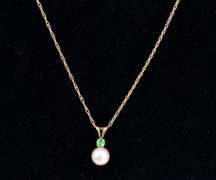Precious Pearl and Emerald Pendant Necklaces in 14K Yellow Gold
