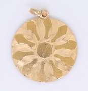 Fabulous Yellow Gold Diamond Cut Dish Charm Pendant with Engraved Lion