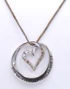 Vintage 925 Sterling Silver Heart Shaped Circle Pendant on Chain