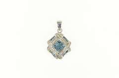 14K White Gold 2.50 Ctw Princess Blue & White Diamond Cluster Pendant