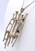Vintage 925 Sterling Silver Brutalist Brooch Pendant on Italian Chain
