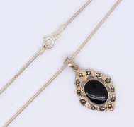 Vintage 925 Sterling Silver Black Onyx Pendant on Chain