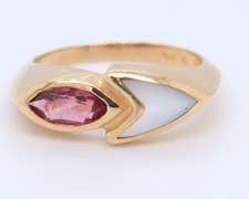 Stunning Yellow Gold Marquise Tourmaline and Mop Fancy Ring