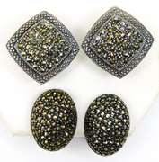 2 Pairs of Sterling Marcasite Clip Earrings