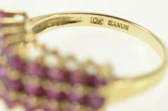 10K Yellow Gold Squared Ruby Cluster Row Statement Ring