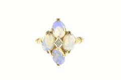 10K Yellow Gold Oval Opal Cabochon Diamond Cocktail Ring