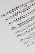 Sterling Silver - Italy Stamped - Super Flat Diamond-Cut Curb Lot - 9 Chains - 5.1mm to 11.3mm Wide - Mixed Necklace Lengths