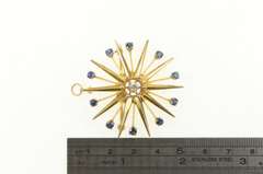 14K Yellow Gold 1950's Diamond Sapphire Sun Burst Star Pin/Brooch