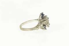 14K White Gold 1.55 Ctw Sapphire Diamond Swirl Retro Statement Ring