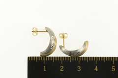 10K Yellow Gold Diamond Cut Two Tone Curved Statement Earrings