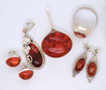 Group Lot of Vintage 925 Sterling Silver Amber Jewelry