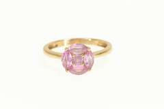 18K Rose Gold Pink Sapphire Illusion Solitaire Cluster Ring