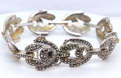 Vintage 925 Sterling Silver Signed Marcasite Bracelet